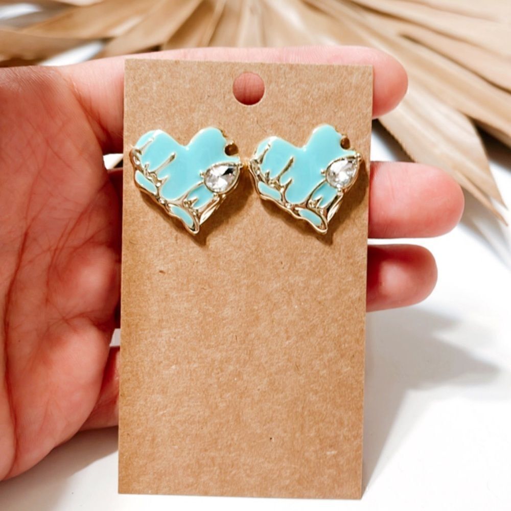 Blue heart stud earrings S591 - Picture 2 of 4